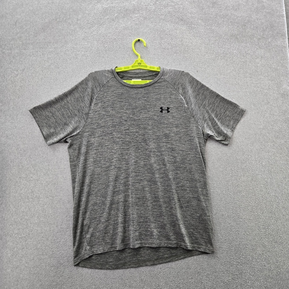 Under Armour Men Shirt LG/G/G Gray Heatgear Tech Tee Logo Loose Short‎ Sleeve
